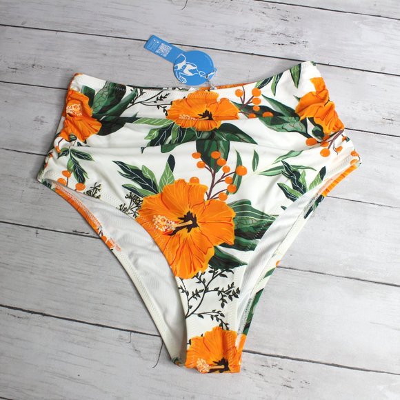 Cupshe Swimwear Women's High Waist Bikini Swim Bottoms Size XL Floral - Picture 1 of 5
